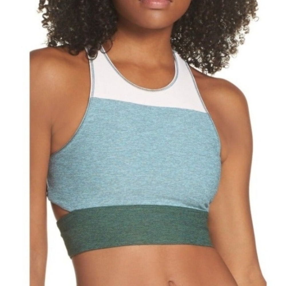 Outdoor Voices Womens Tri-Tone Slashback Crop Top XL Blue Green Cycle Yoga Sport